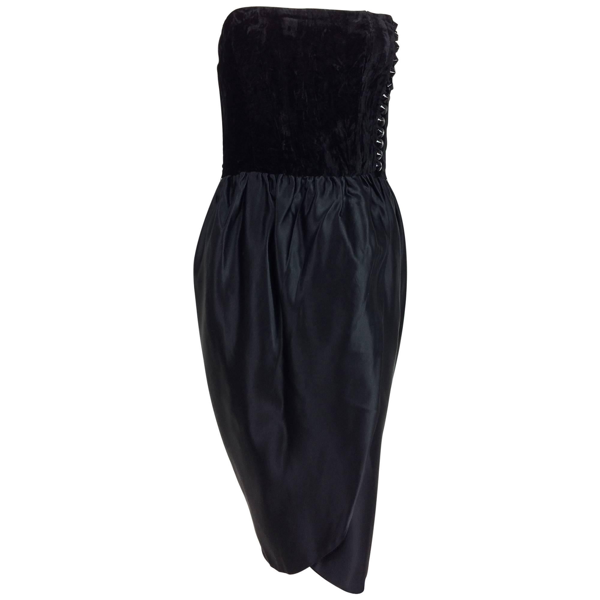 Lanvin numbered Haute couture black silk and velvet strapless cocktail dress  For Sale