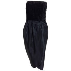 Retro Lanvin numbered Haute couture black silk and velvet strapless cocktail dress 