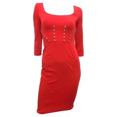 New W Tag Red Versace Dress  with Medusa  Studs
