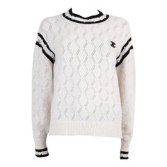 CHANEL cream cashmere 2022 22B DISTRESSED JACQUARD Sweater 36 XS