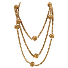 Vintage Chanel 1995 Gold Long Chain with Filigree Balls