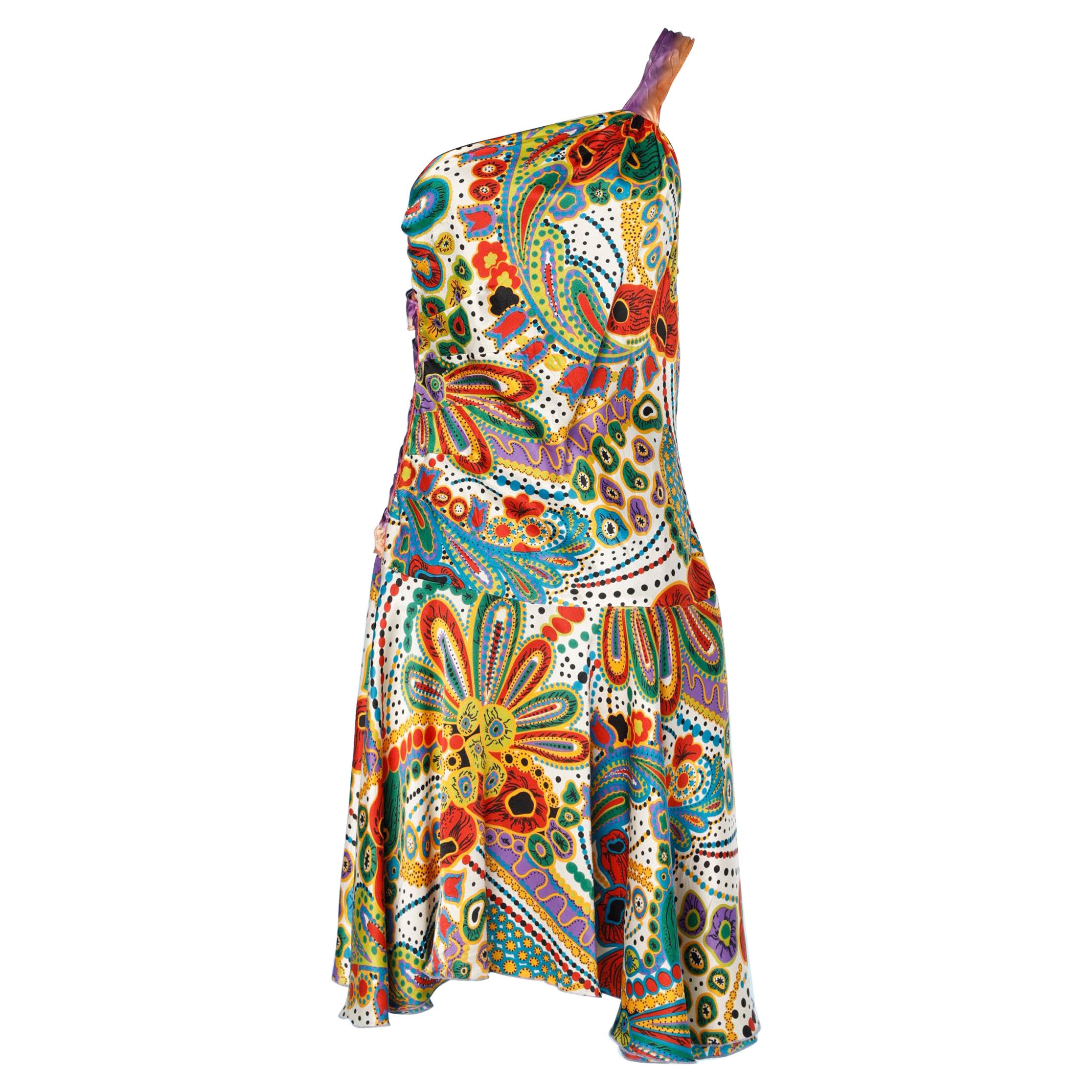 Asymmetrical printed silk dress VOYAGE London by Louise and Tiziano Mazel For Sale