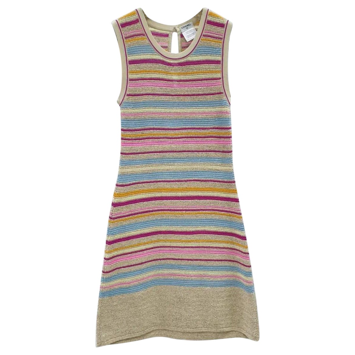 Chanel Multicolor Striped Cotton Knit Sleeveless Dress  For Sale