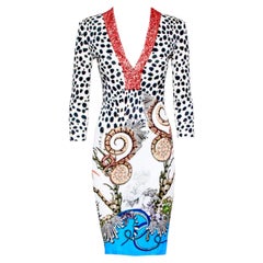 ROBERTO CAVALLI Vestido de guepardo con estampado de flores marinas y cuentas / bordado S
