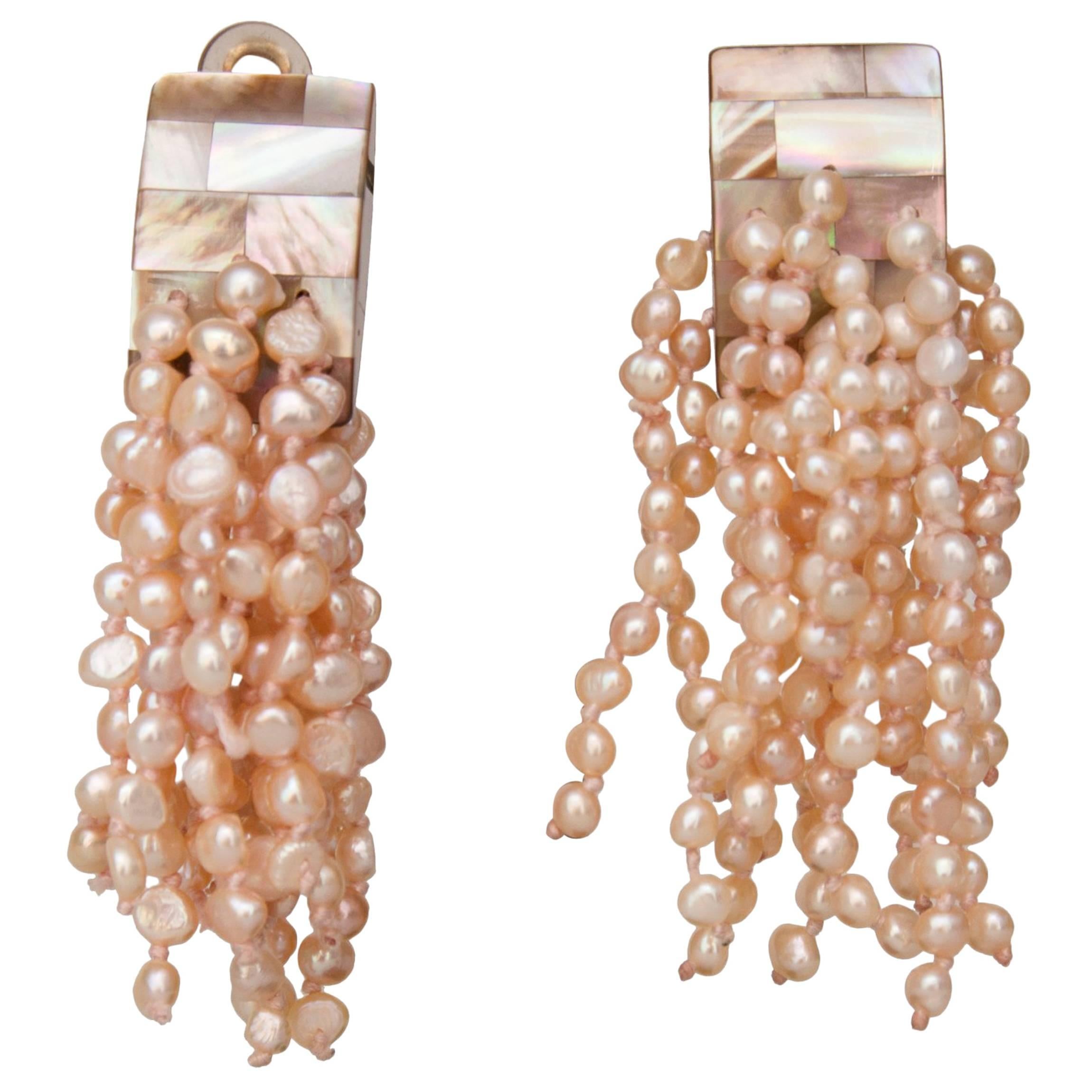 A Pair of 1980s Monies Pale-Pink Mother-of-Pearl Clip-On Earrings