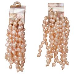 Vintage A Pair of 1980s Monies Pale-Pink Mother-of-Pearl Clip-On Earrings