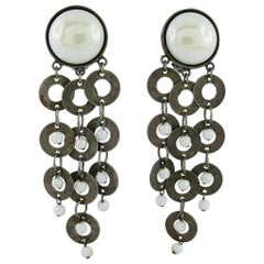Paco Rabanne Vintage Metal and Glass Cabochon Dangling Earrings