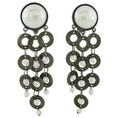 Paco Rabanne Vintage Metal and Glass Cabochon Dangling Earrings