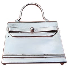 Vintage Hermès Tiny Mini Kelly Bag Pill Box in Silver with Mirror