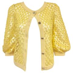 2008 Chanel Lemon Open Lattice Woven Cashmere Cardigan / Sequins Allover 2