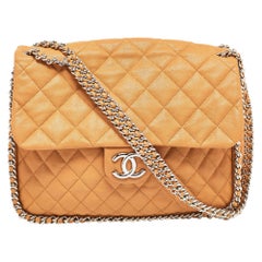 Chanel Brown Quilted Leather Maxi Chain Around Flap Bag