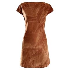 Rare 1960s Karl Lagerfeld for Fendi Rust Brown Abstract Wool A - Line 60s Dress