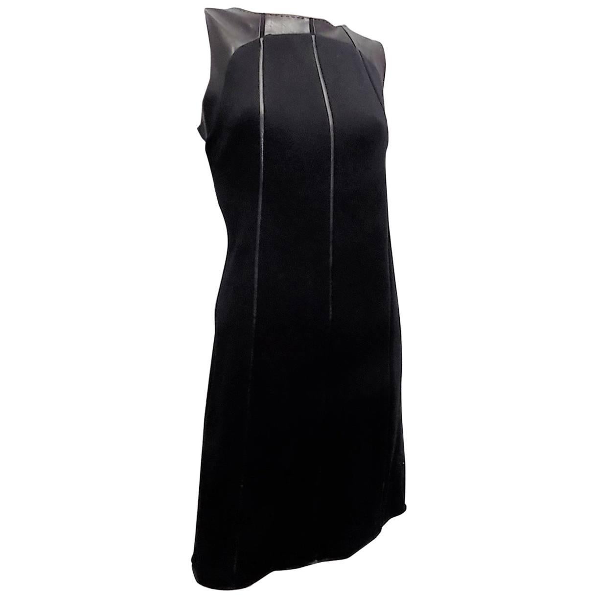 Ralph Rucci Chado Black Jersey dress with Leather Inserts Sz 12 For Sale