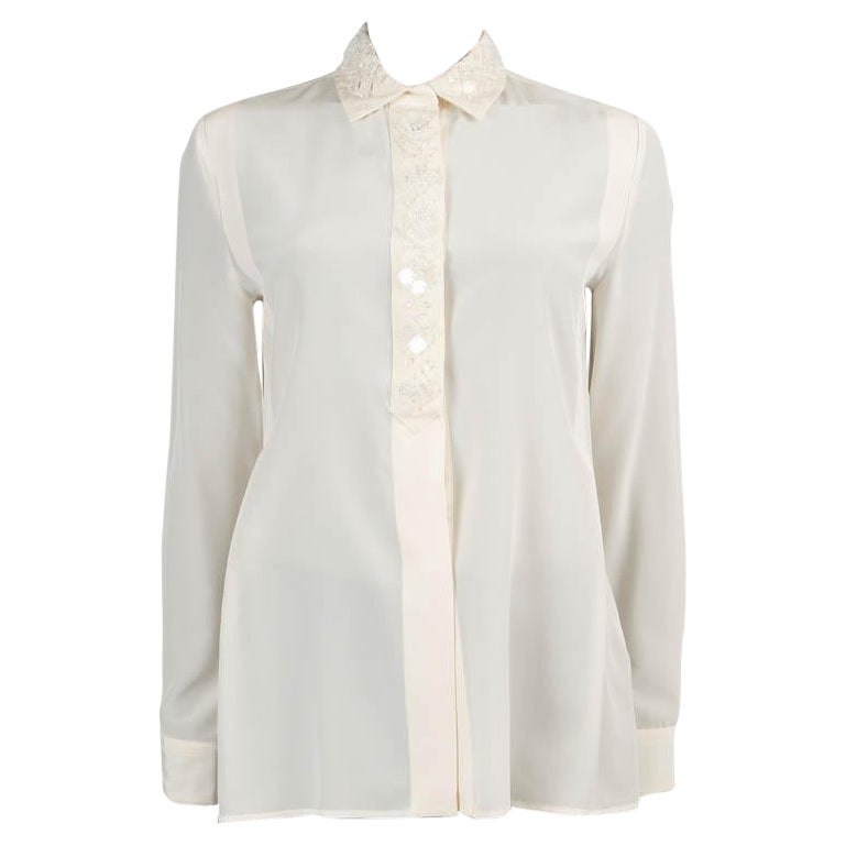 BOTTEGA VENETA cream silk 2017 CRYSTAL & BEADED Blouse Shirt 38 XS For Sale