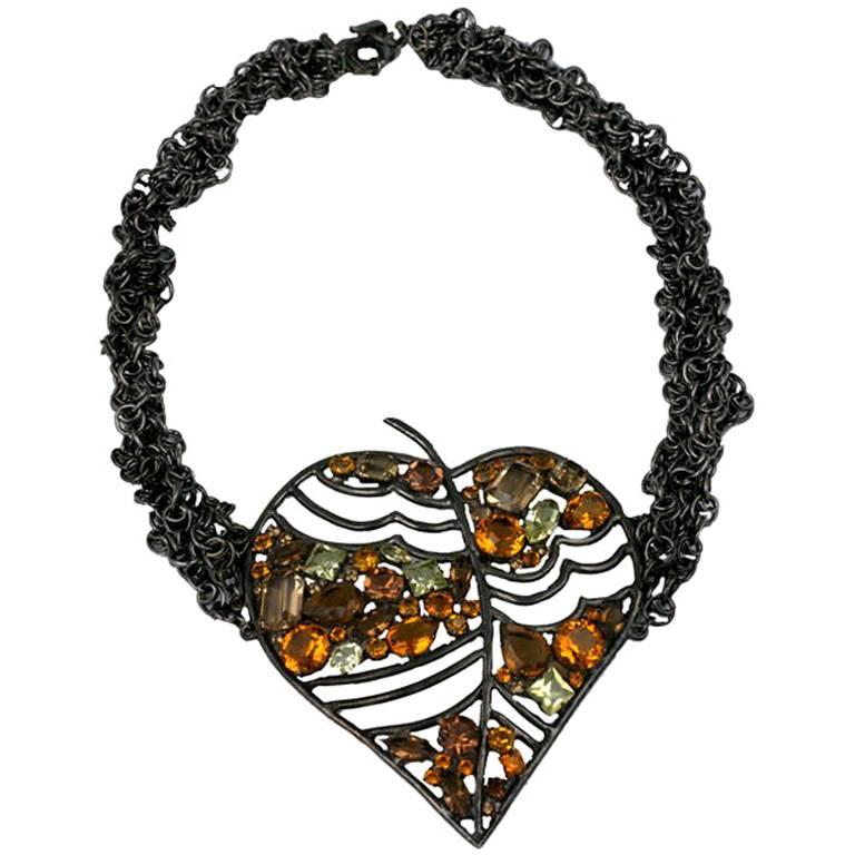 Rochas Haute Couture Jewelled Leaf For Sale