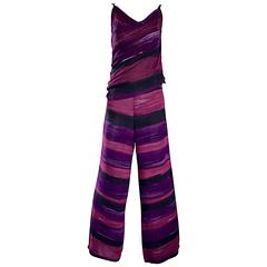Vintage Gianfranco Ferre Amazing 1990s Purple + Pink Wrap Top and Wide Leg Pants 12