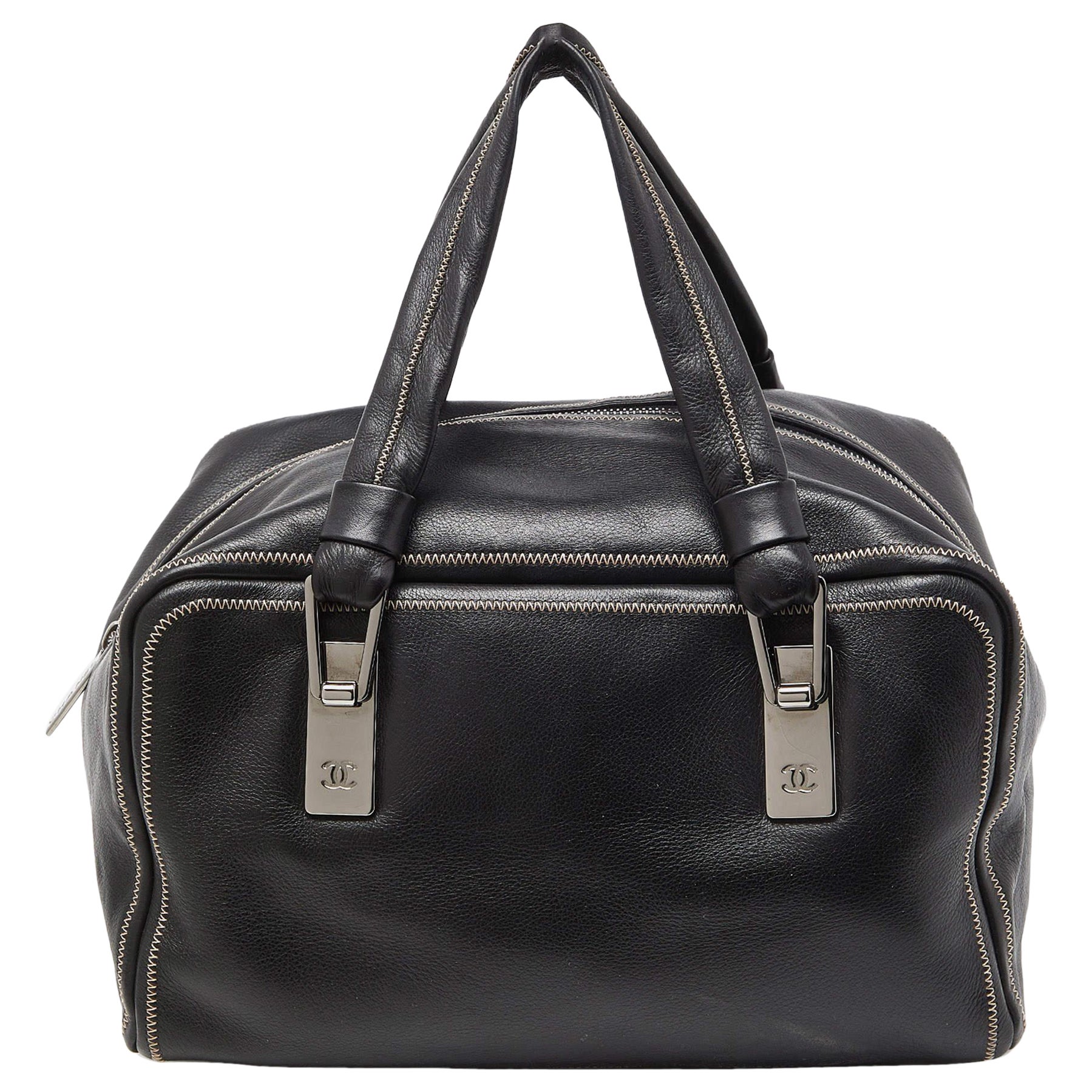 Chanel Black Leather CC Bowler Bag For Sale