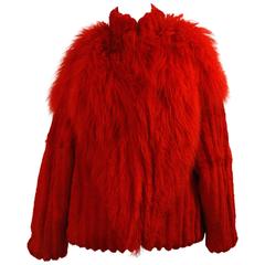 Vintage 1980s Red Mangolin Fur Coat 