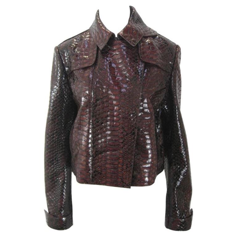 Burberry Prorsum Oxblood Leather Jacket Faux Reptile Size 46 at 1stDibs