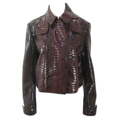 Burberry Prorsum Oxblood Leather Jacket Faux Reptile Size 46