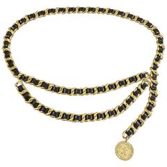 Chanel Vintage 1980's goldtone Chain Link Belt with Coco Chanel Coin Drop