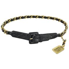 Chanel Vintage 1980's goldtone Chain Lambskin Leather Belt With Luggage Tag