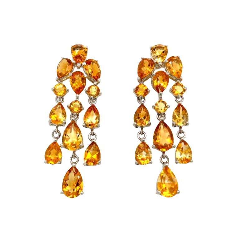 925 Sterling Silver Statement Citrine Dangle Earrings for Wedding  For Sale