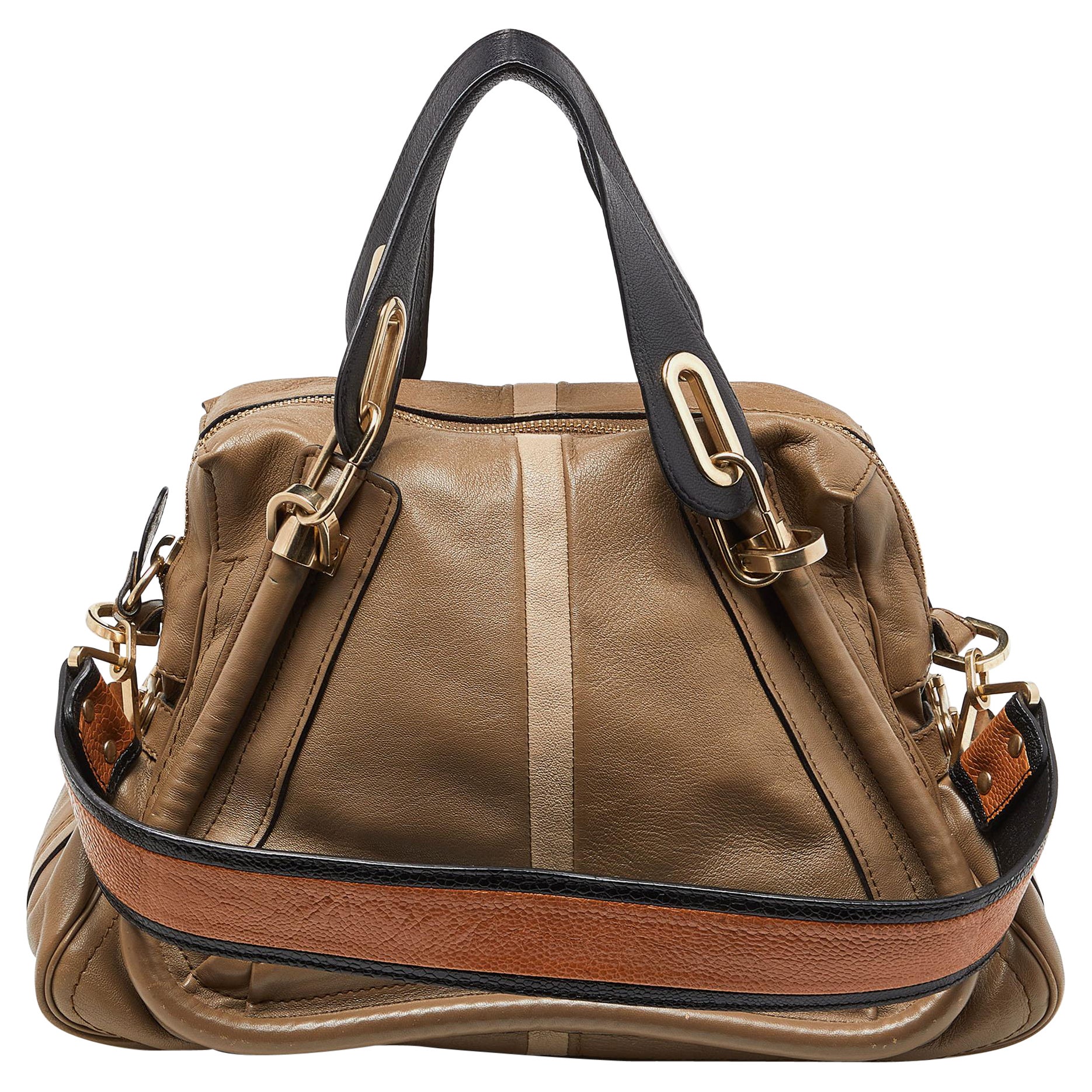 Chloe Beige/Black Leather Medium Paraty Handbag For Sale