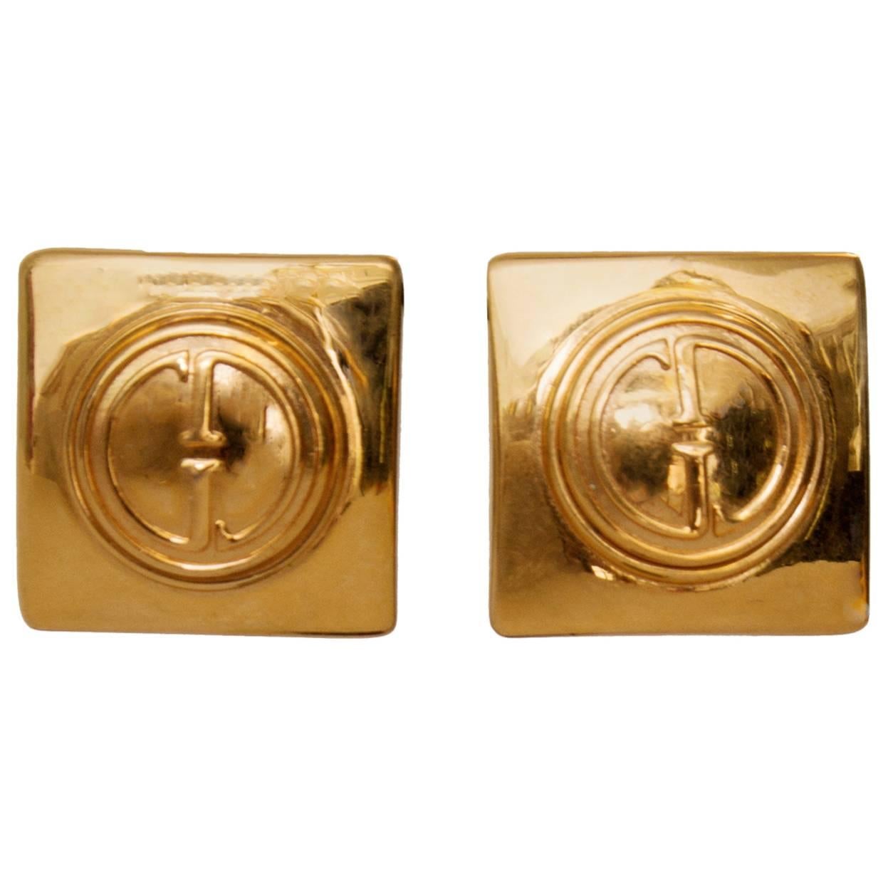 A Pair of Gold Plated Gucci Logo Clip-on Earrings 1992