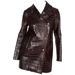 Celine Crocodile Leather Coat - dark brown