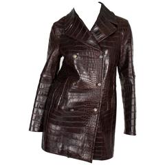 Celine Crocodile Leather Coat - dark brown 4