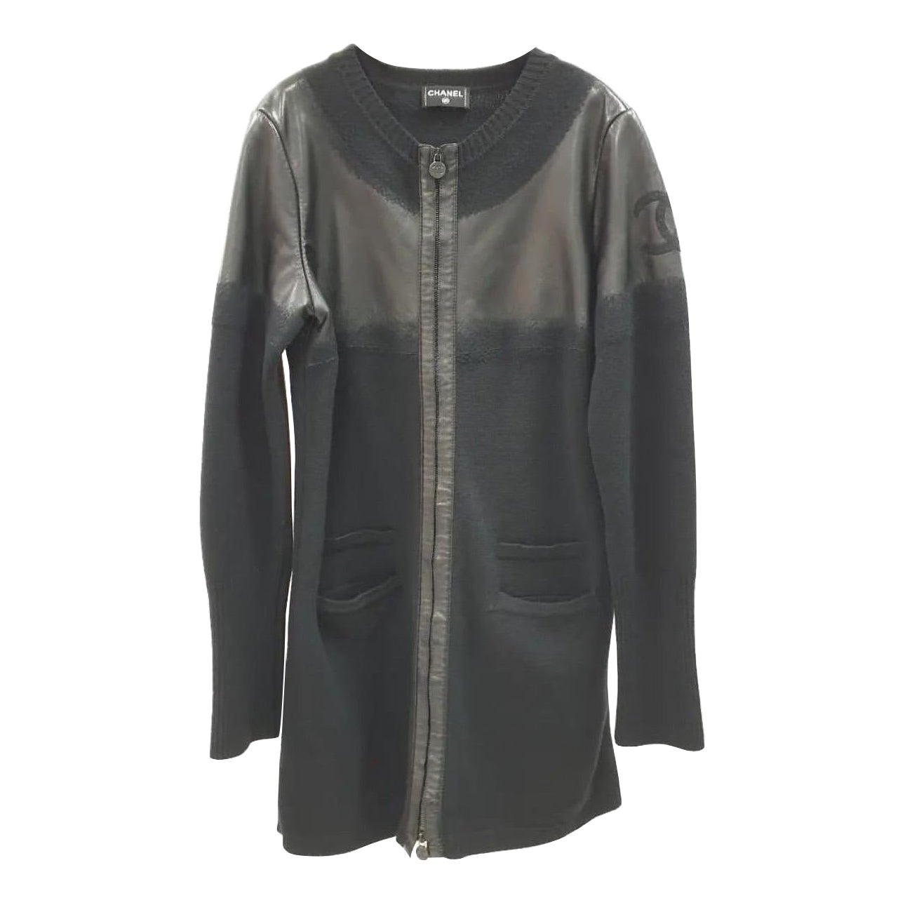 CHANEL 2012 Wool & Leather Sweater Dress Coat  For Sale