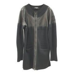 Used CHANEL 2012 Wool & Leather Sweater Dress Coat 
