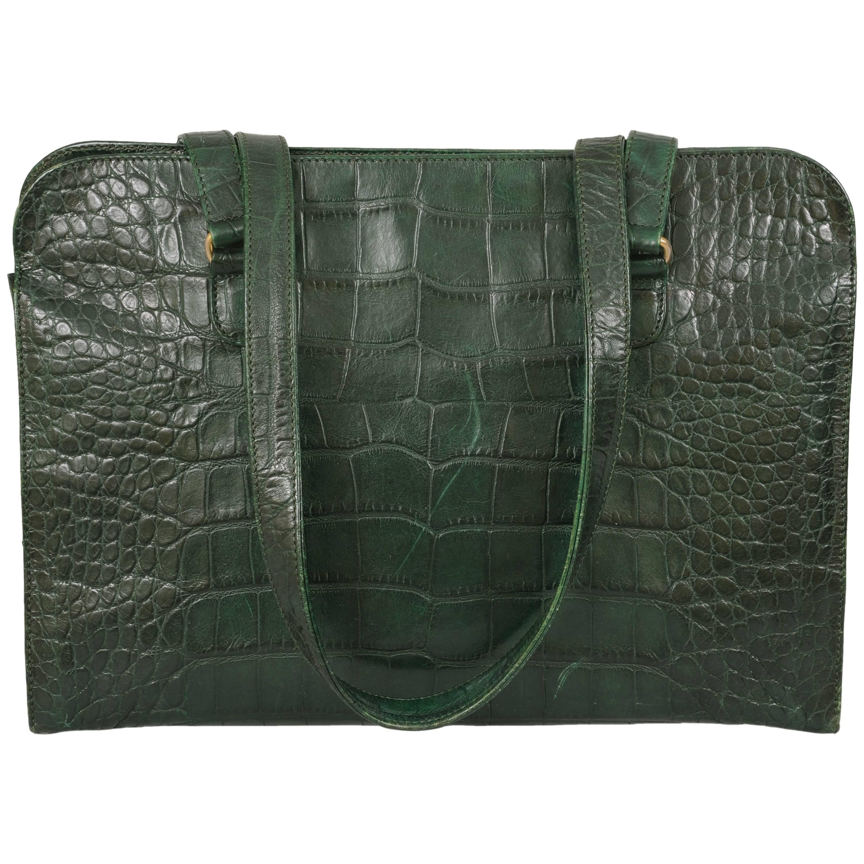 Sonia Rykiel Forest Green Alligator Leather Shoulder Bag