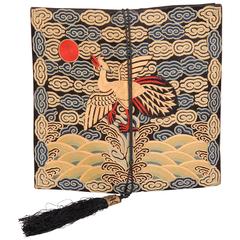 Chinesisches Zivil Rangabzeichen des 19. Jahrhunderts, appliziert auf einer Clutch-Tasche aus den 1930er Jahren