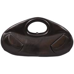 1950's Atomic Space Age Black Leather Handbag 10