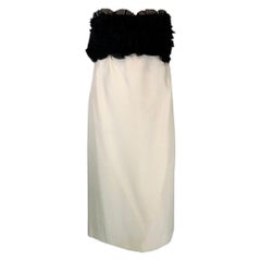 Retro Black & Off White Organza & Slub Silk Strapless Cocktail Dress 1960s S.H. Hirsh