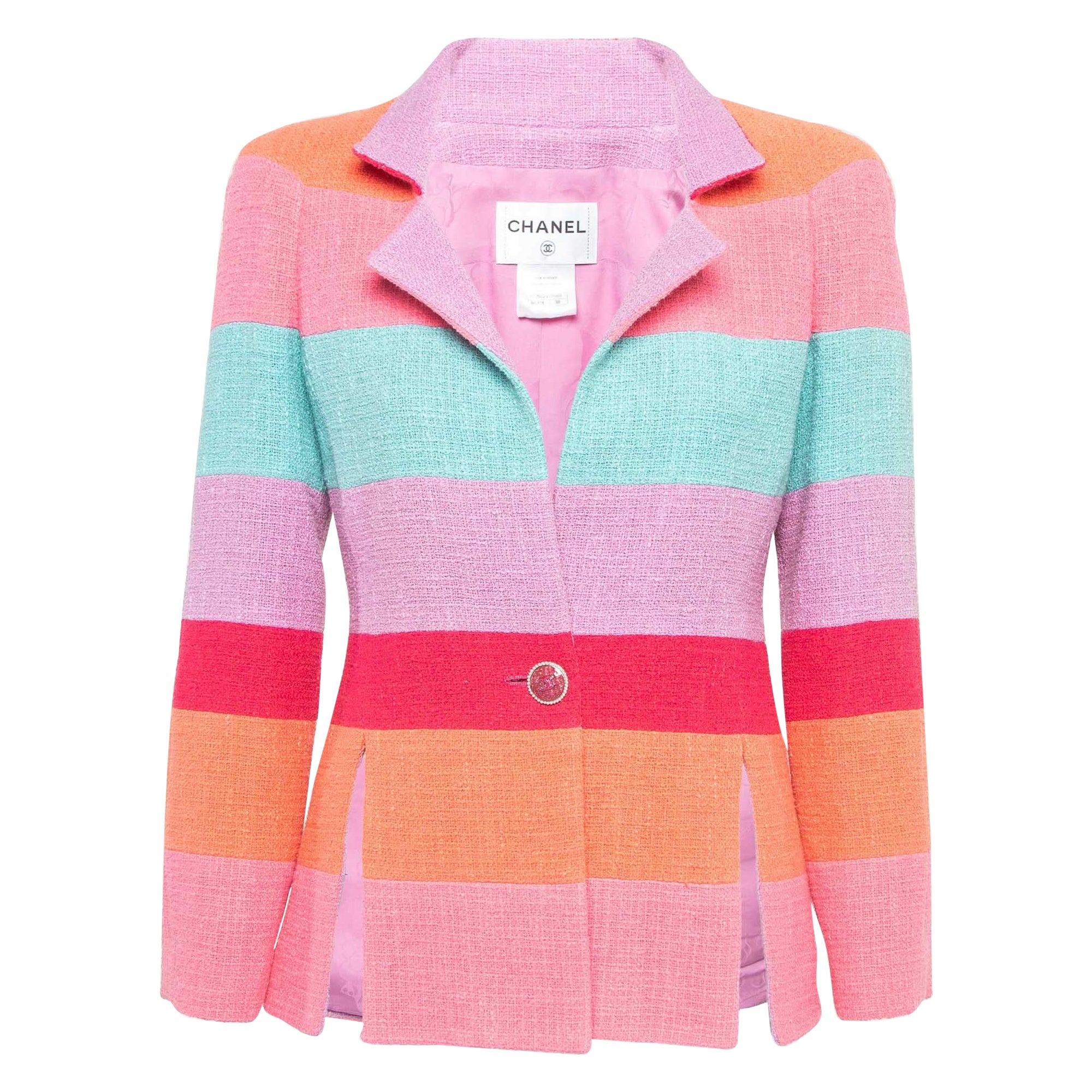 Chanel Multicolor Striped Tweed Single Breasted Blazer M For Sale