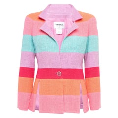 Chanel Multicolor Striped Tweed Single Breasted Blazer M