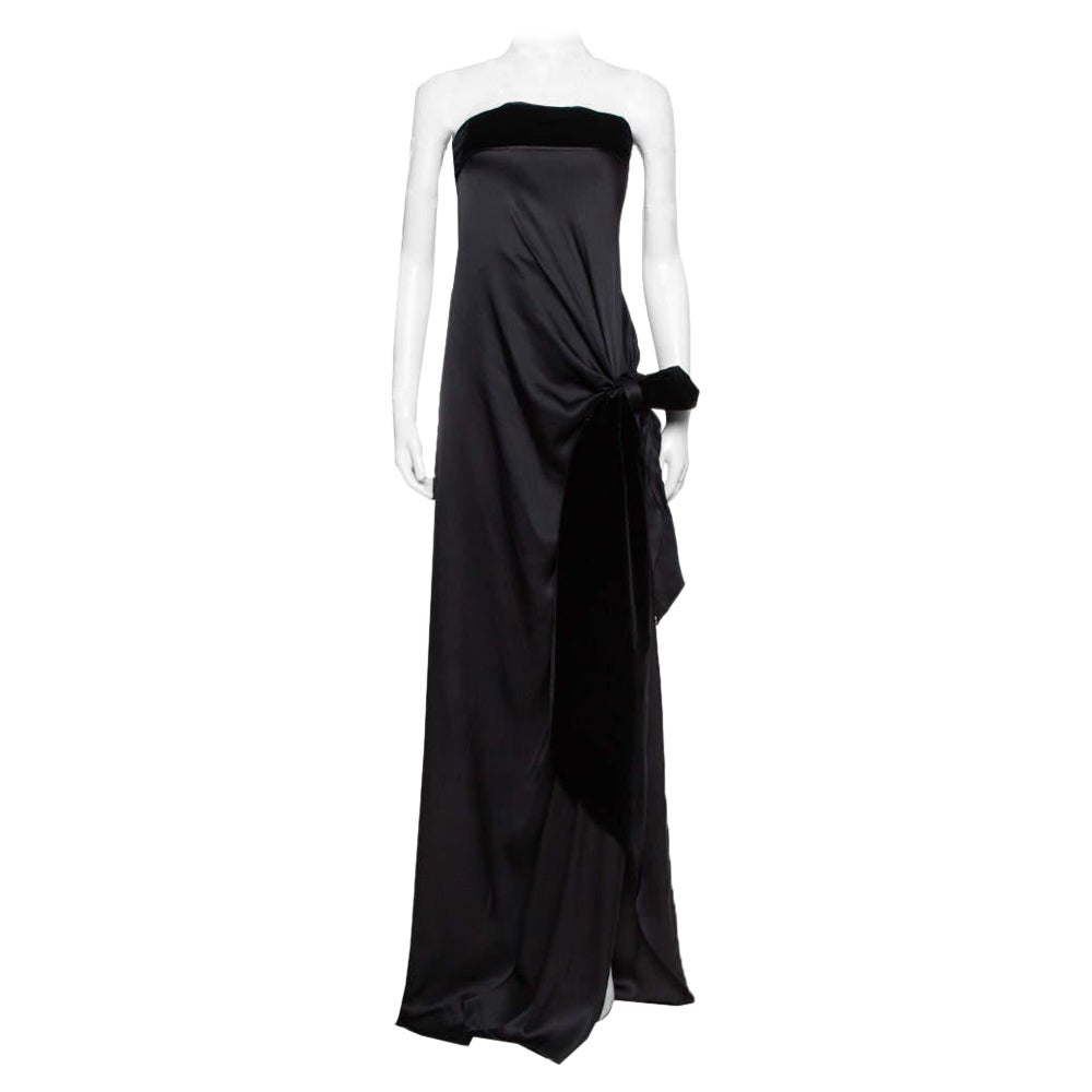 Yves Saint Laurent Edition Soir Silk Thigh High Slit Detail Strapless Gown M For Sale
