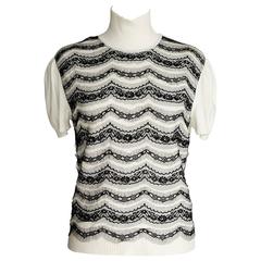 VALENTINO Top Winter White Black Lace and Beaded Overlays L NWT 10