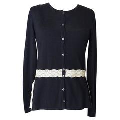 VALENTINO Twin Set Black Ivory Lace Accent Cashmere Silk L 3