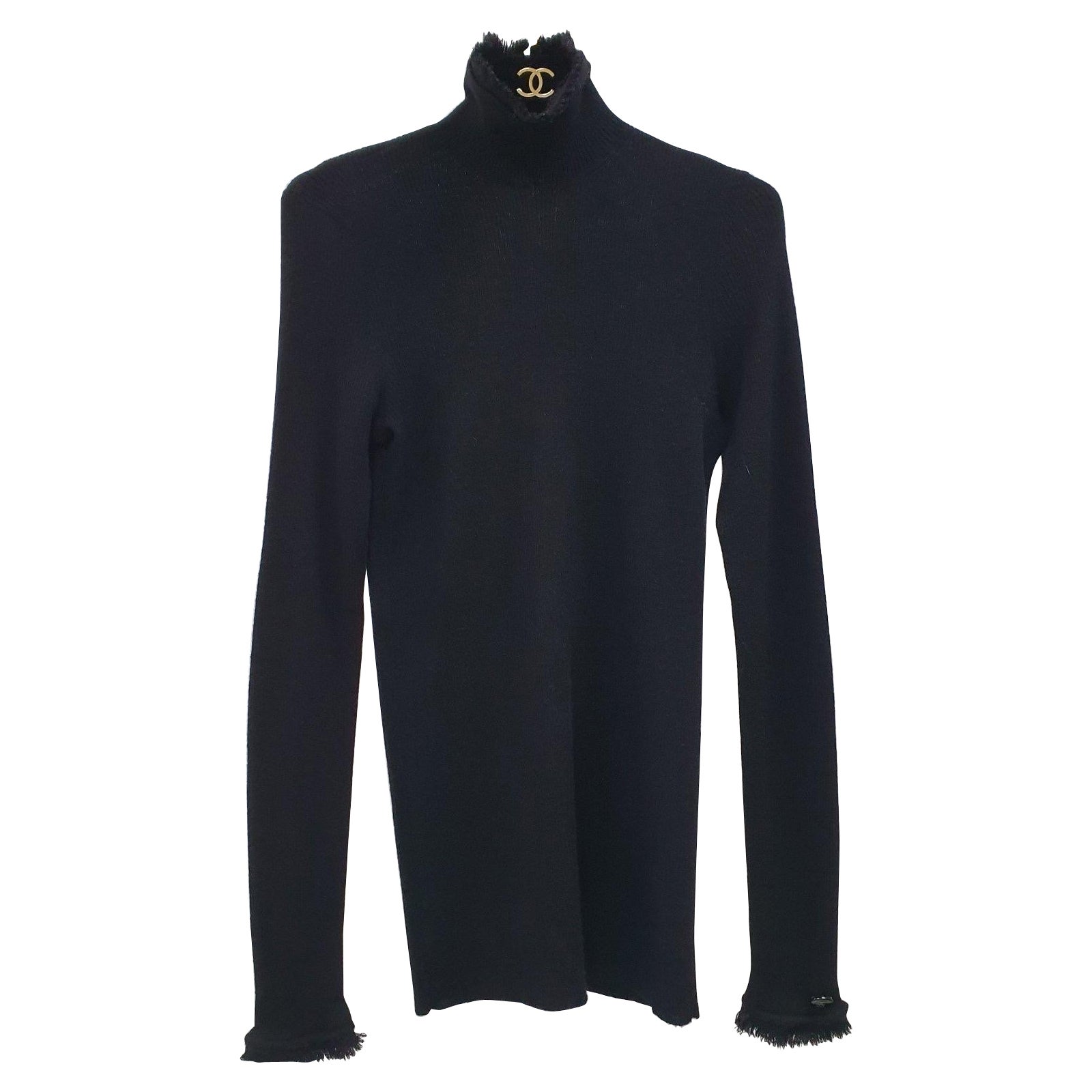 Chanel Black Cashmere Turtleneck Sweater Sz.38 For Sale