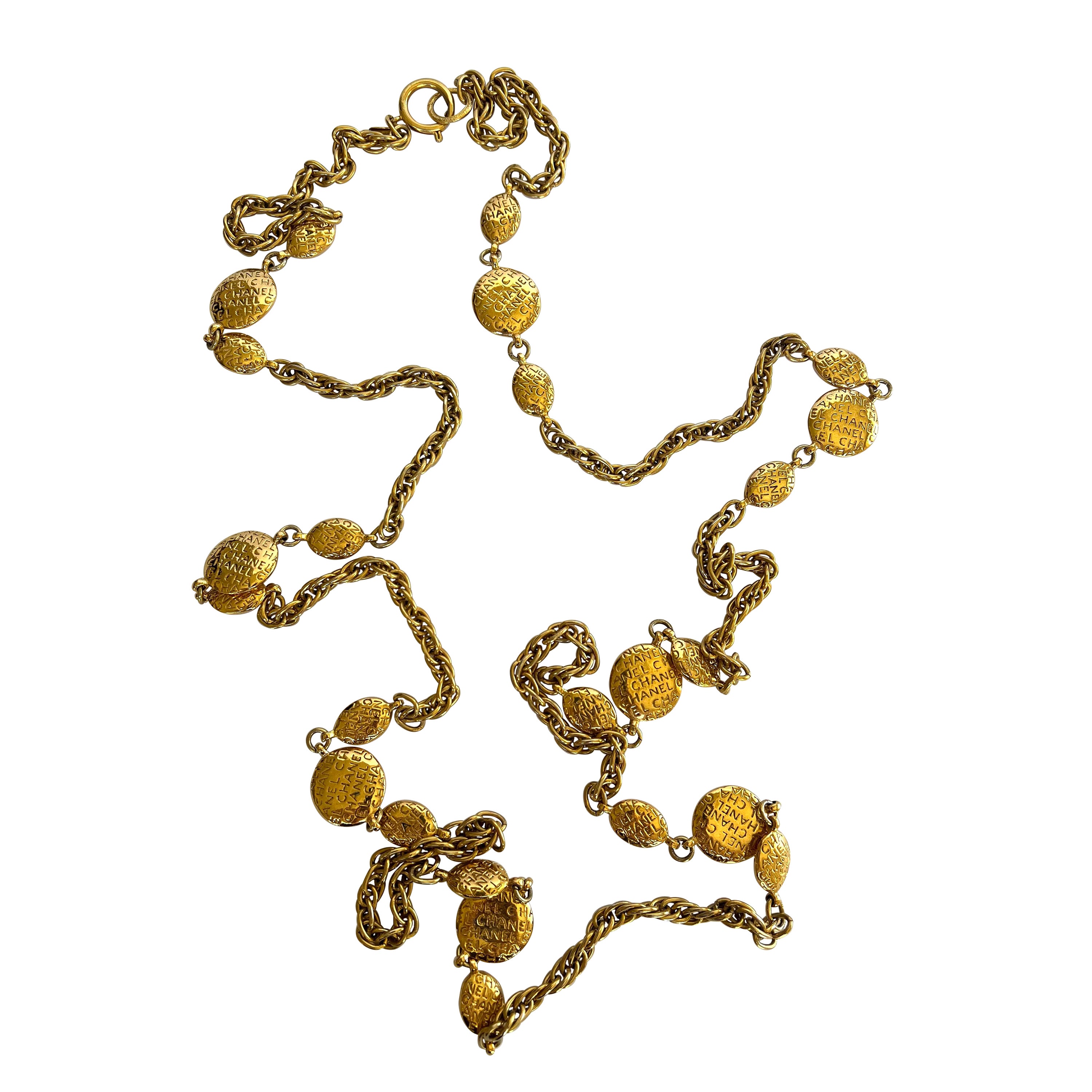 Vintage Chanel Mademoiselle Gilt Station Necklace  For Sale