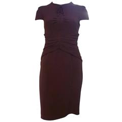 Burberry Prorsum Tie Neck Dark Mauve Crepe Dress (40 ITL)