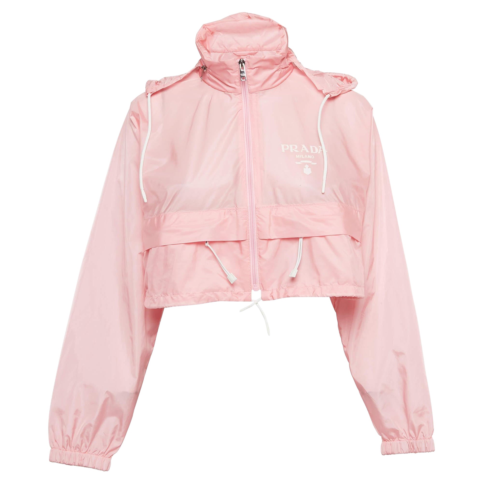 Prada Pink Re-Nylon Cropped Zip-Up Jacket S For Sale