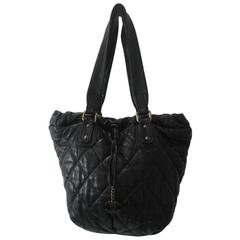 Chanel Quilted Black Leather Tote Bag 
