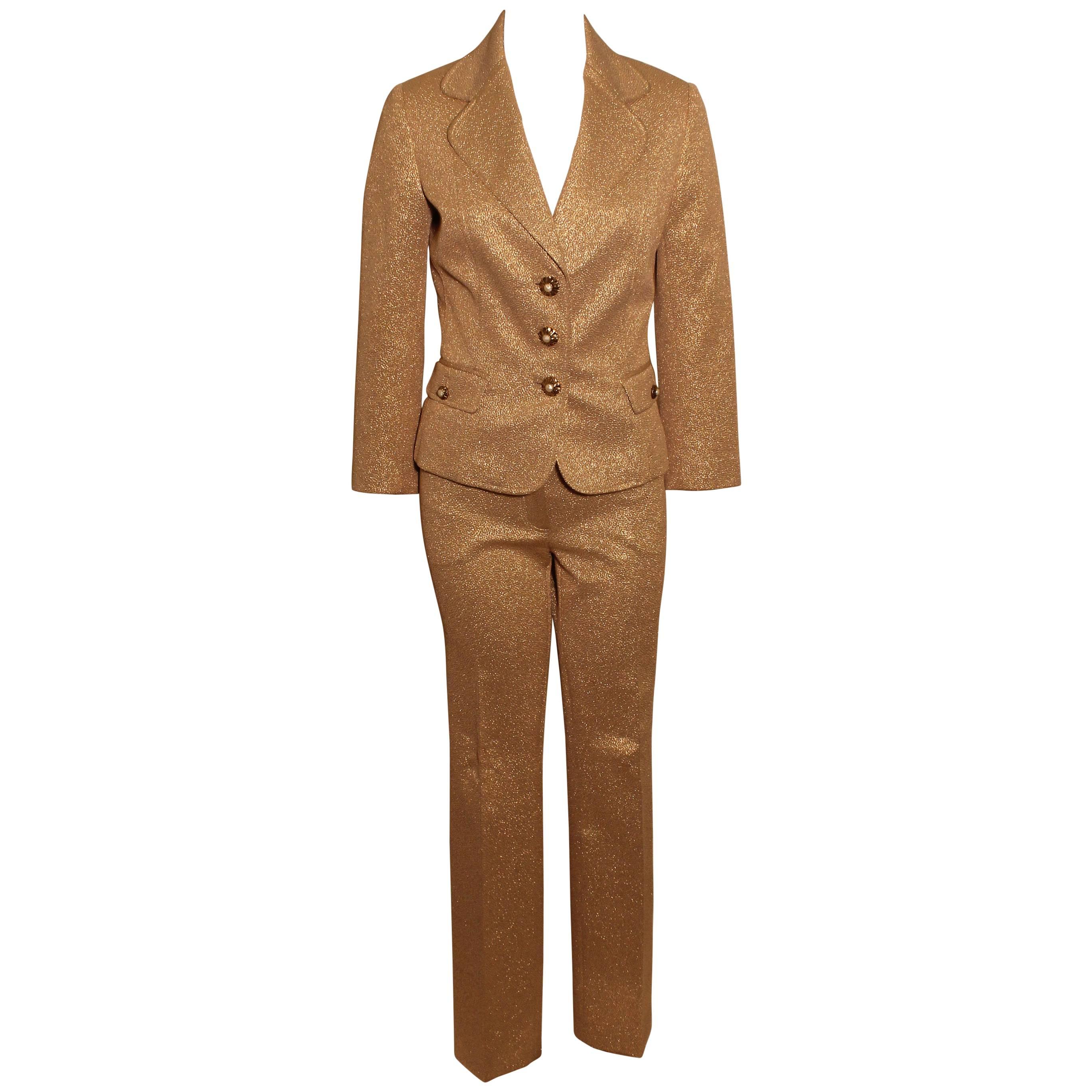 Dolce & Gabbana Metallic Gold Pant Suit For Sale