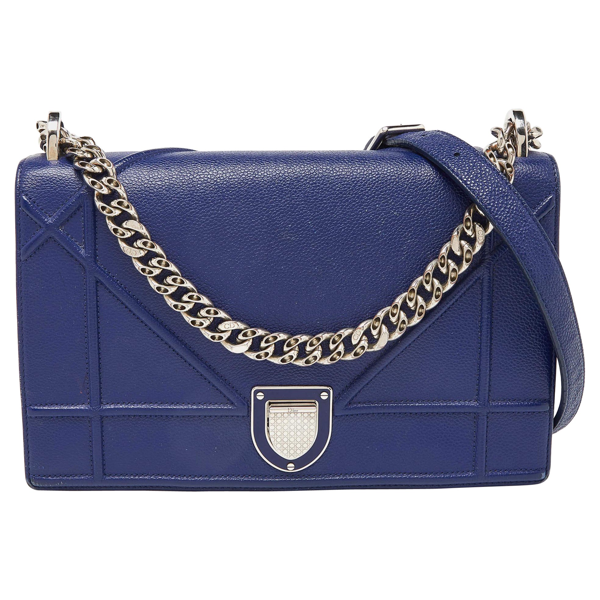 Dior Blue Leather Medium Diorama Flap Shoulder Bag For Sale