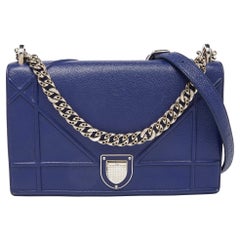 Used Dior Blue Leather Medium Diorama Flap Shoulder Bag